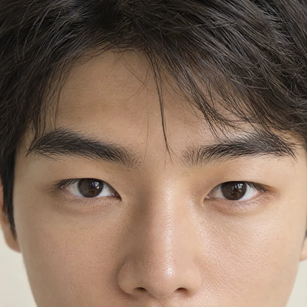ภาพใกล้ดวงตาและคิ้วของชายหนุ่ม